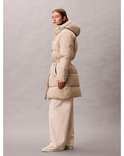 Calvin Klein Pufferjack Met Capuchon En Riem Met Logo in het Natural