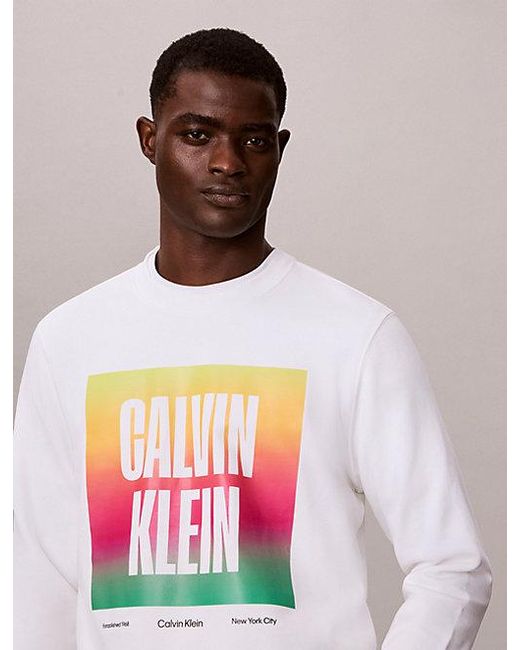 Calvin Klein White Jeans Relaxed Logo Sweatshirt Pride for men