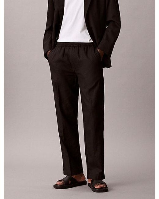 Calvin Klein Black Linen Cotton Drawstring Trousers for men