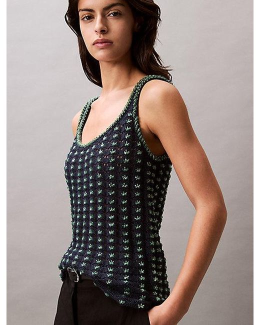 Calvin Klein Blue Perlenbesetztes Häkel-Tanktop Aus Baumwolle