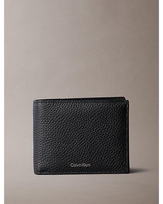 Calvin Klein Gray Full Grain Leather Rfid Trifold Wallet for men