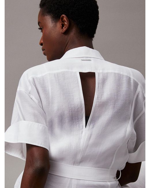 Calvin Klein Gray Sheer Lyocell Shirt Dress