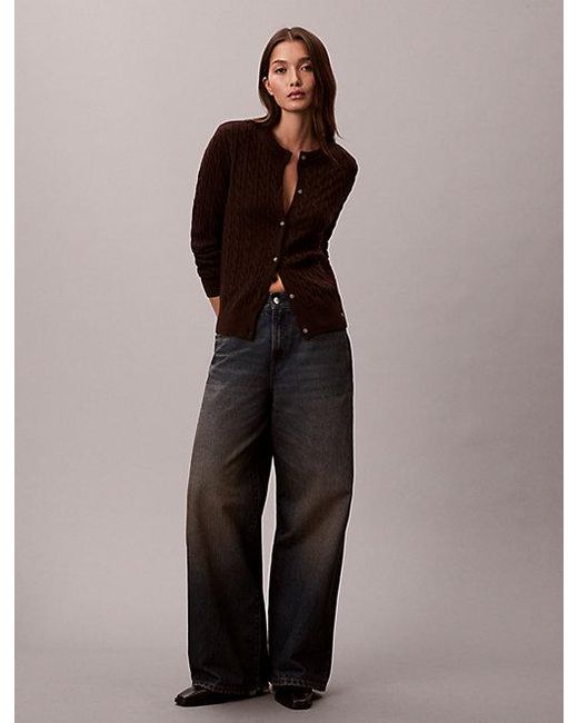 Calvin Klein Brown Jeans Merino Wool Blend Cable Cardigan