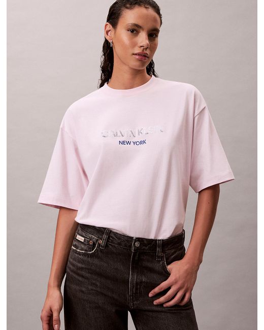 Calvin Klein Pink Relaxed Sequin Logo T-Shirt