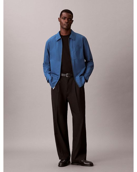 Calvin Klein Blue Relaxed Zip Up Poplin Overshirt for men