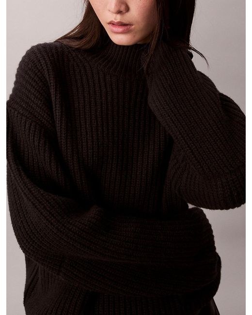 Calvin Klein Black Ribbed Chunky Relaxed Turtleneck Jumper