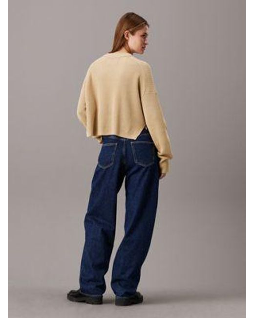 Calvin Klein Blue Monogramm-Pullover aus gerippter Baumwolle