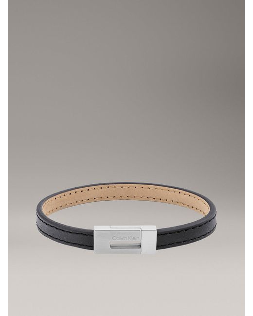 Calvin Klein Gray Minimalistic Leather Bracelet for men