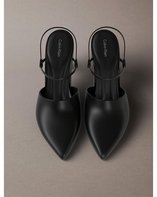 Calvin Klein Gray Leather Slingback Stiletto Pumps
