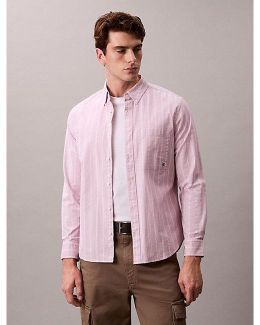 Calvin Klein Pink Jeans Stripe Classic Oxford Button Down Shirt for men