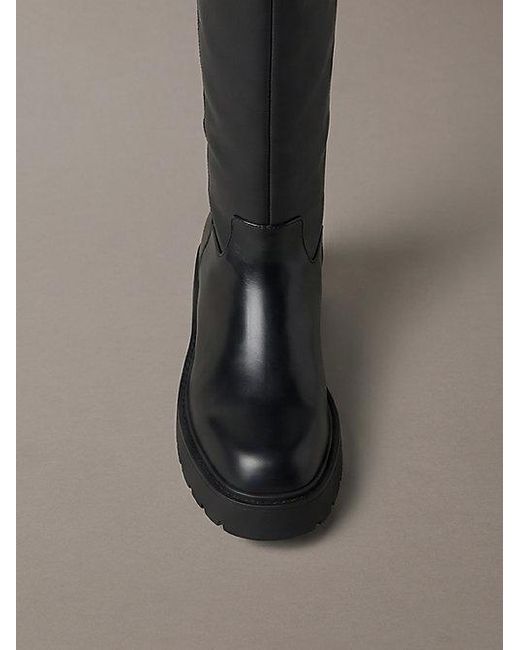 Calvin Klein Black Ck Bold Leather Over The Knee Boots