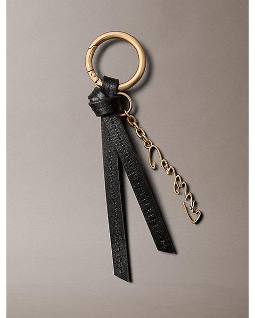 Calvin Klein Black Leather Knotted Tassel Logo Bag Charm