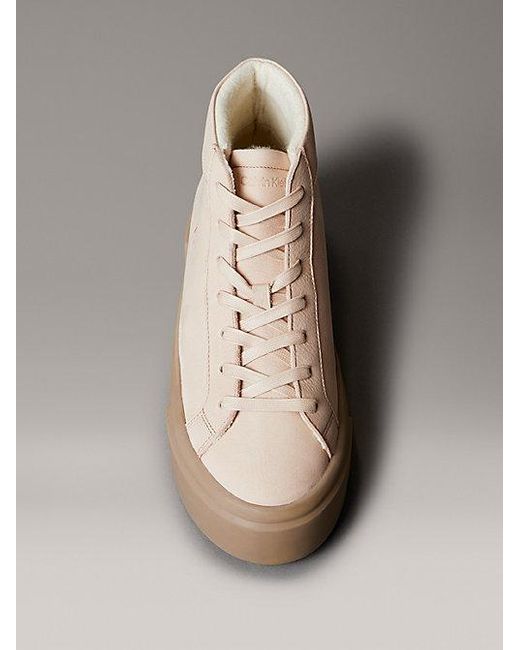 Calvin Klein Natural Leather Warm High-Top Platform Trainers