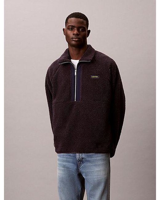 Calvin Klein Multicolor Sherpa Roll Neck 1 4 Zip Sweatshirt for men