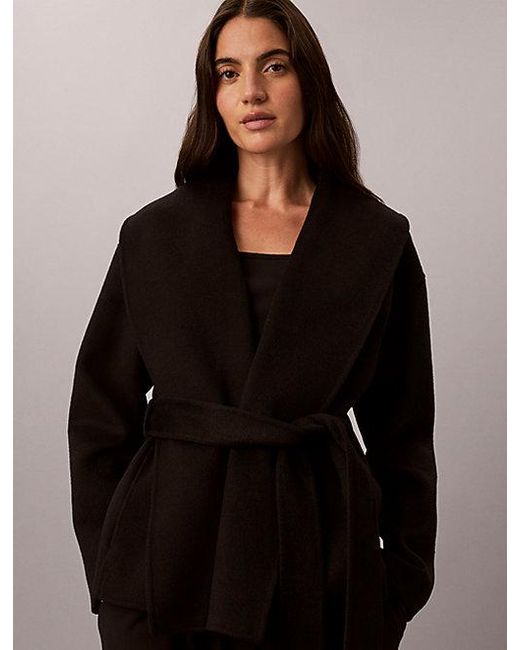 Calvin Klein Black Shawl Hip Coat