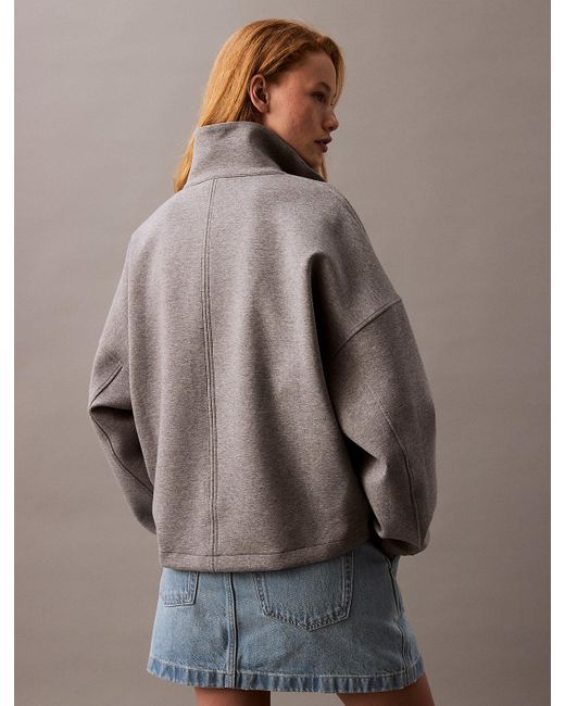 Calvin Klein Gray Monogram Logo Quarter Zip Spacer Jacket