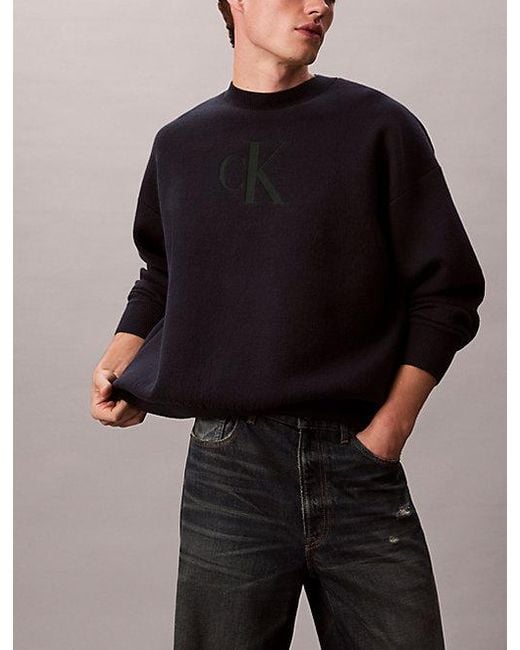 Calvin Klein Black Jeans Cotton Blend Monogram Logo Relaxed Jumper for men