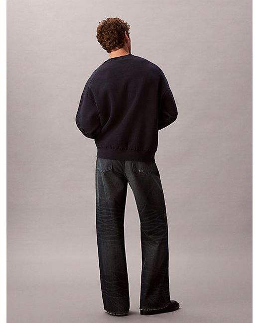 Calvin Klein Black Jeans Cotton Blend Monogram Logo Relaxed Jumper for men