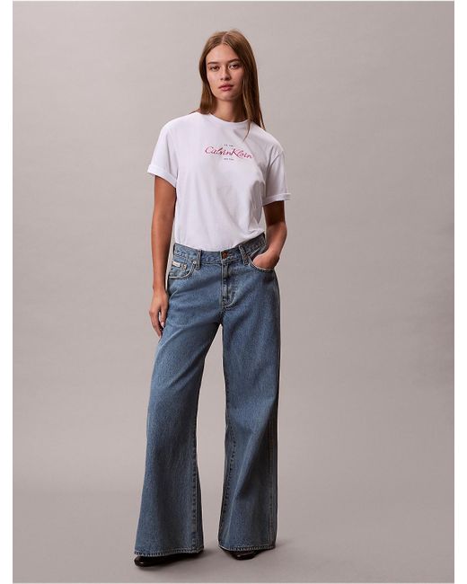 Calvin Klein White Calvin Klein Shine Script Logo Boxy T-Shirt