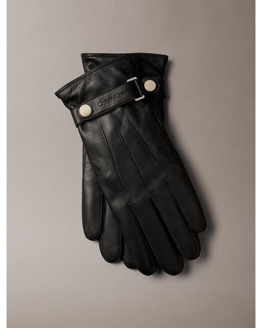 Calvin Klein Black Soft Nappa Leather Touchscreen Gloves for men
