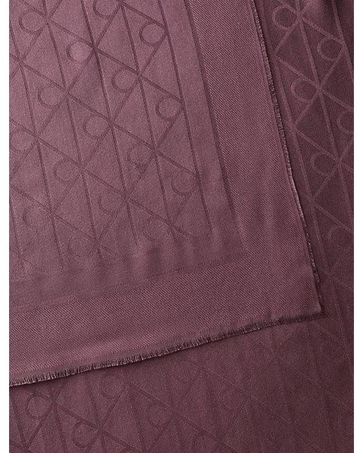 Calvin Klein Purple Satin Jacquard Logo Scarf