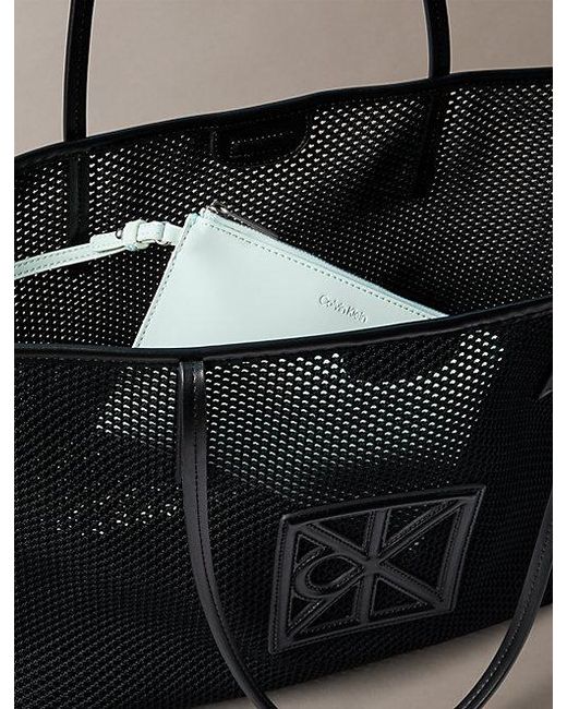 Calvin Klein Black Emblem Logo Mesh Tote Bag
