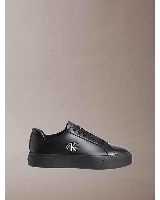 Calvin Klein Gray Jeans Premier Leather Signature Trainers for men