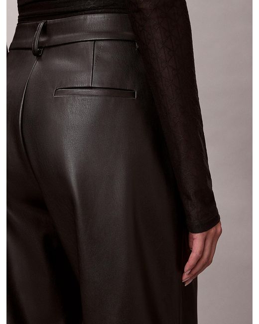 Calvin Klein Black Faux Leather Pleated Trousers
