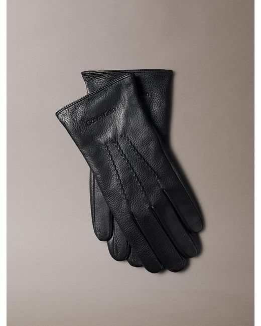 Calvin Klein Black Soft Nappa Leather Touchscreen Gloves for men