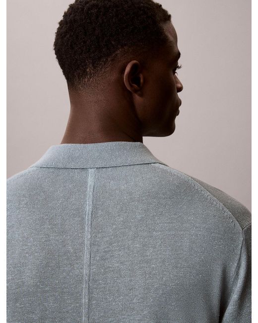 Calvin Klein Gray Linen Blend Open Collar Polo Shirt for men