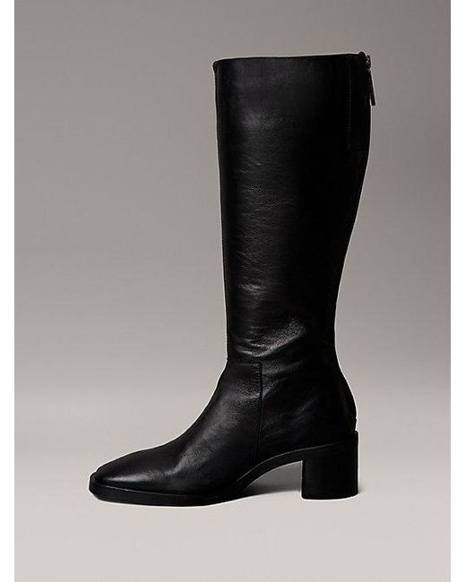 Calvin Klein Black Leather Square Toe Zip Knee Boots