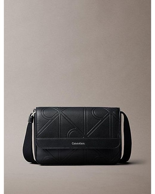 Calvin Klein Gray Embossed Emblem Logo Messenger Bag for men