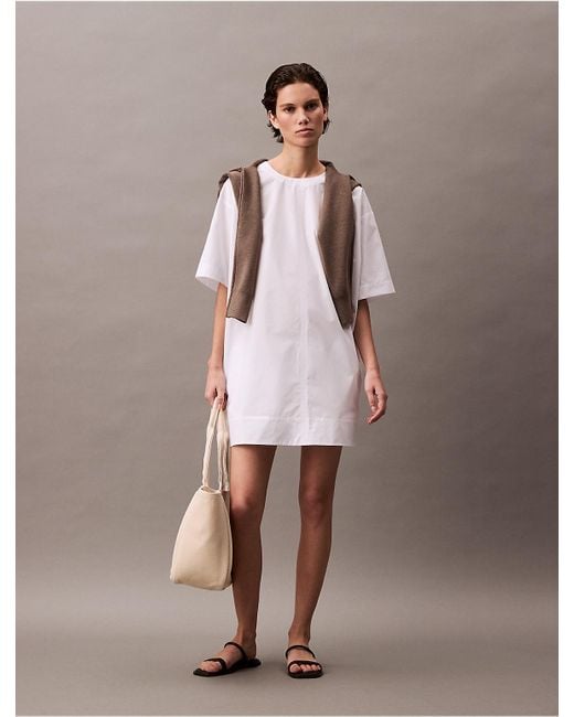 Calvin Klein Calvin Klein Cotton Relaxed Mini T-Shirt Dress in White | Lyst Calvin Klein Calvin Klein Cotton Relaxed Mini T-Shirt Dress in White | Lyst