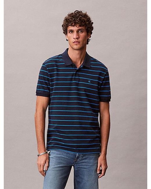 Calvin Klein Blue Jeans Striped Pique Polo Shirt for men