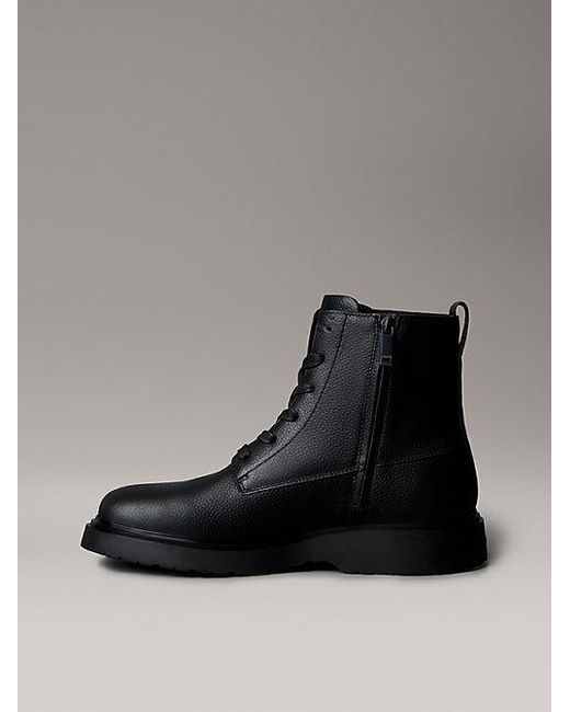 Calvin Klein Black Jeans Leather Zip Lace Up Boots for men