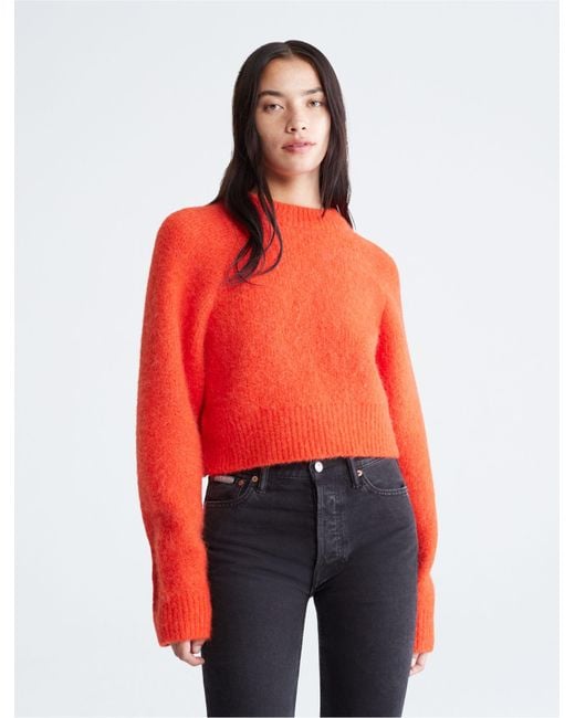 Calvin Klein Uplift Wool Knit Crewneck Sweater in Red | Lyst