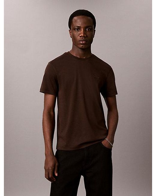 Calvin Klein Brown Slim Cotton Badge T-Shirt for men
