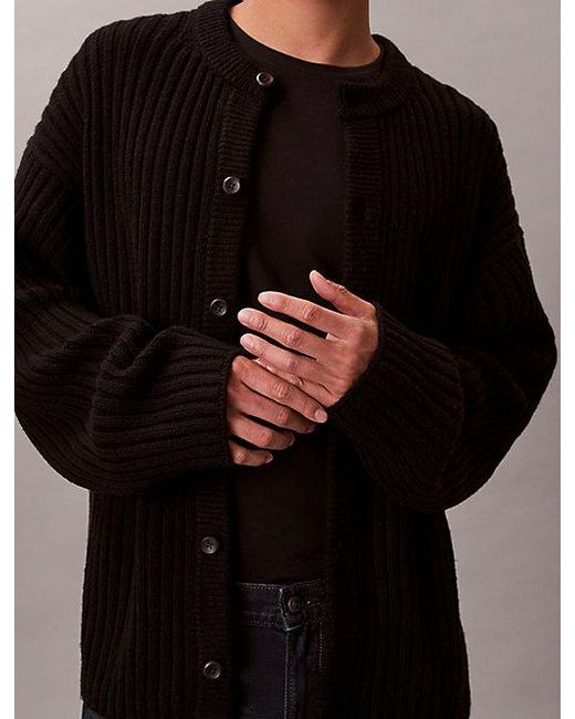 Calvin Klein Black Jeans Cotton Blend Ribbed Relaxed Cardigan for men