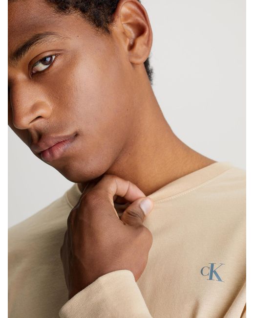 T-shirt à manches longues avec logo dans le dos Calvin Klein pour homme en coloris Blue