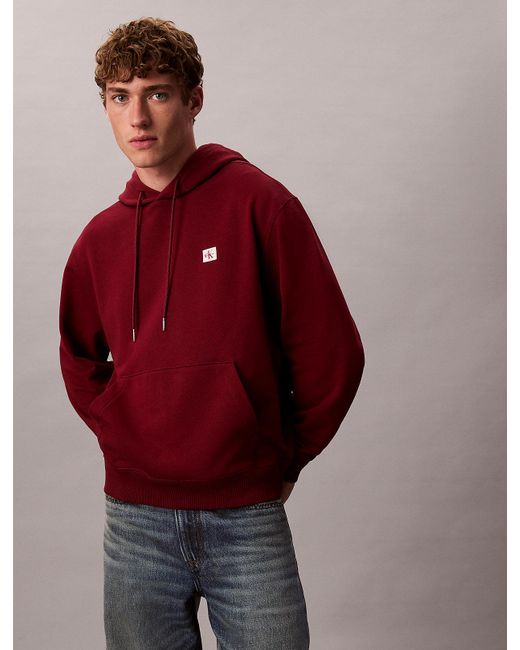 Sweat À Capuche En Tissu Éponge De Coton Avec Insigne Calvin Klein pour homme en coloris Red