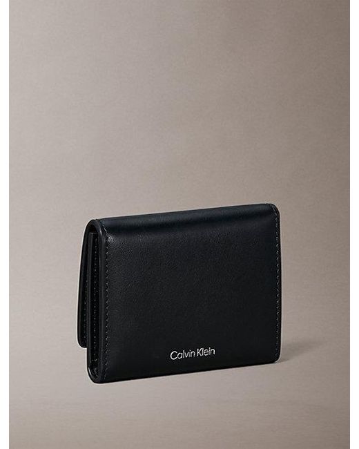 Calvin Klein Gray Monogram Logo Emblem Leather Trifold Wallet