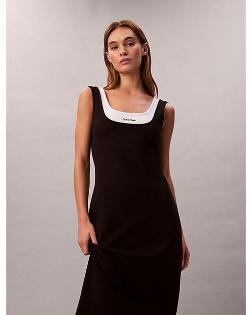 Calvin Klein Black Jeans Contrast Layer Midi Dress