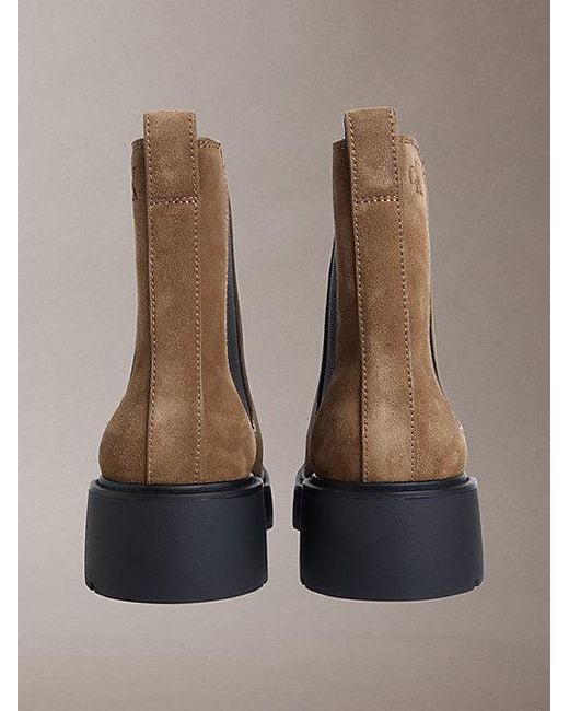 Calvin Klein Brown Jeans Suede Chunky Square Toe Chelsea Boots