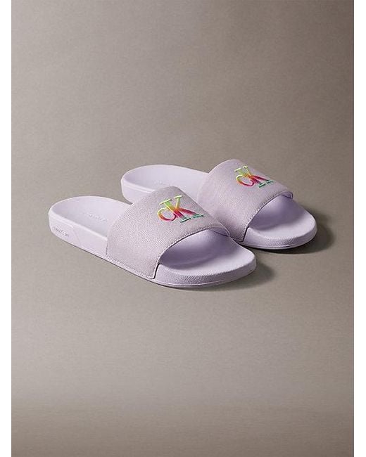 Calvin Klein Gray Canvas Contoured Logo Sliders Pride