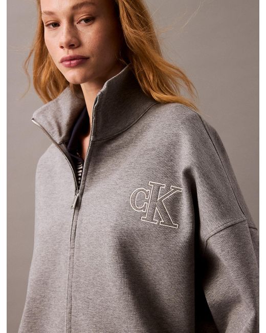 Calvin Klein Gray Monogram Logo Quarter Zip Spacer Jacket