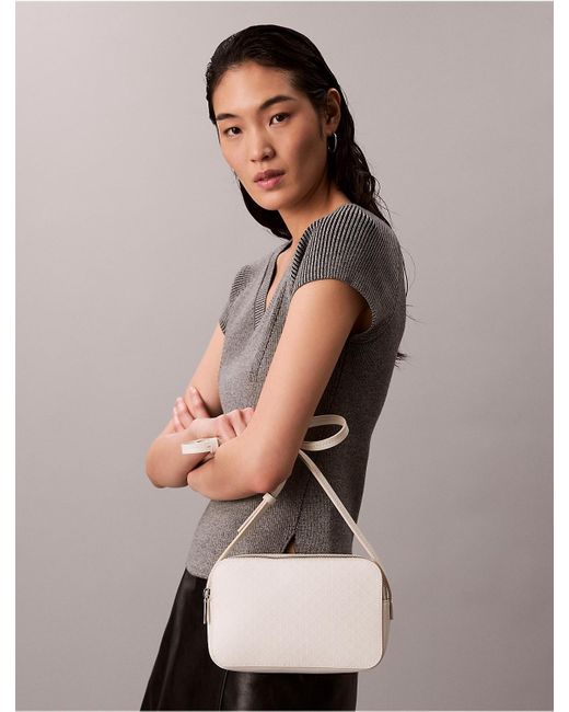 Calvin Klein Gray Allover Emblem Logo Camera Bag