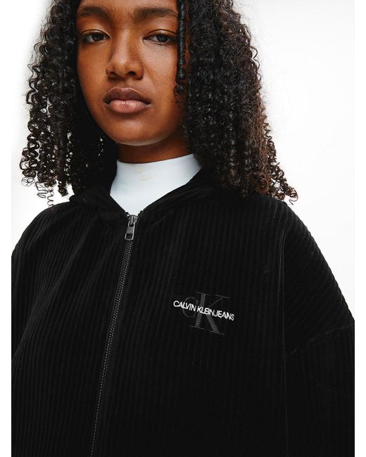 Calvin Klein Corduroy Zip Up Hoodie in Black | Lyst UK