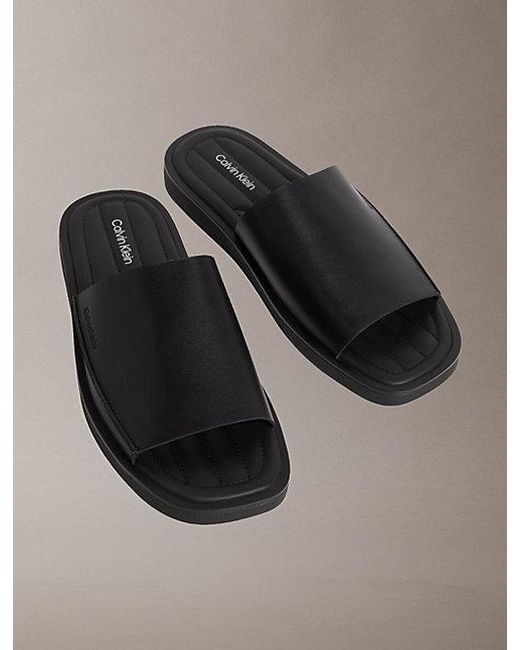 Calvin Klein Gray Alonso Leather Slider Sandals for men