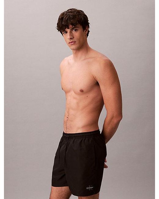 Calvin Klein Black Medium Drawstring Swim Shorts Ck Monogram for men