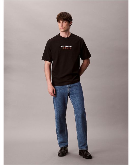 Calvin Klein Black Block Logo Graphic Relaxed T-Shirt for men